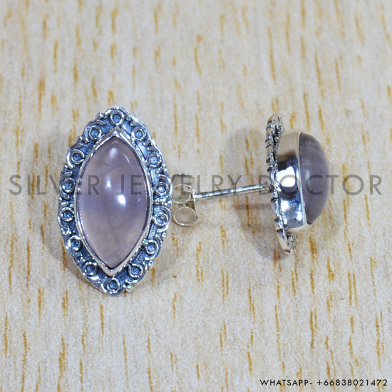 Rose Quartz 925 Sterling Silver Earrings (SJWES-364) Rose Quartz 925 Sterling Silver Earrings (SJWES-364)