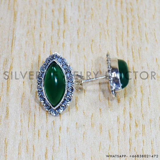 Green Onyx 925 Sterling Silver Earrings (SJWES-367) Green Onyx 925 Sterling Silver Earrings (SJWES-367)