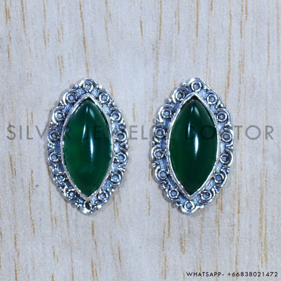 Green Onyx 925 Sterling Silver Earrings (SJWES-367) Green Onyx 925 Sterling Silver Earrings (SJWES-367)