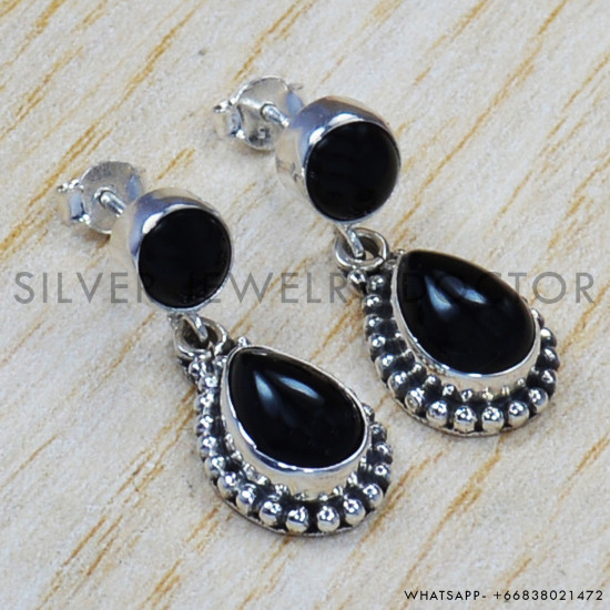 Black Onyx 925 Sterling Silver Stud Earrings (SJWES-37) Black Onyx 925 Sterling Silver Stud Earrings (SJWES-37)