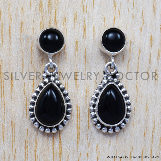 Black Onyx 925 Sterling Silver Stud Earrings (SJWES-37) Black Onyx 925 Sterling Silver Stud Earrings (SJWES-37)