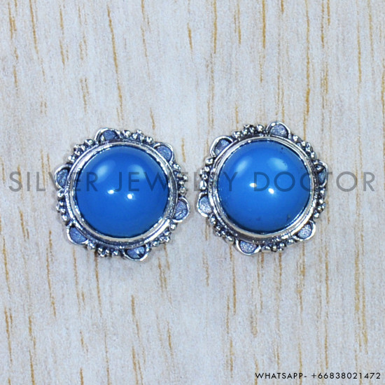 Chalcedony 925 Sterling Silver Stud Earrings (SJWES-379)