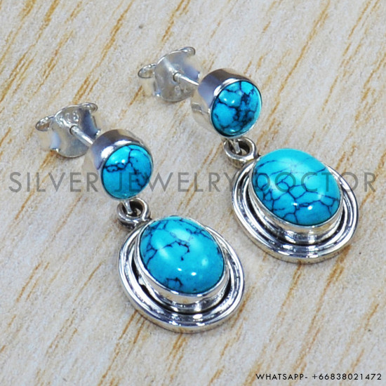 Turquoise 925 Sterling Silver Stud Earrings (SJWES-38) Turquoise 925 Sterling Silver Stud Earrings (SJWES-38)