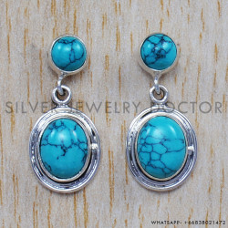 Turquoise 925 Sterling Silver Stud Earrings (SJWES-38)