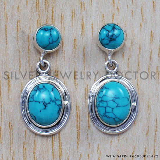 Turquoise 925 Sterling Silver Stud Earrings (SJWES-38) Turquoise 925 Sterling Silver Stud Earrings (SJWES-38)