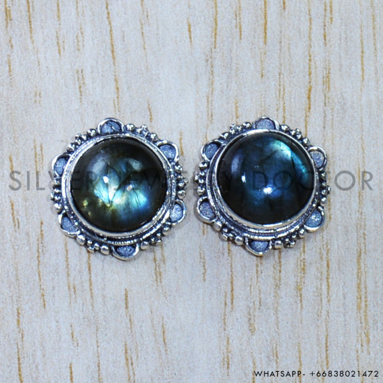 Labradorite 925 Sterling Silver Stud Earrings (SJWES-380)