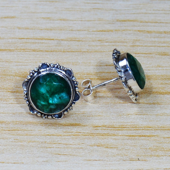 Emerald Gemstone Light Wight Jewelry 925 Sterling Silver Stud Earrings SJWES-381