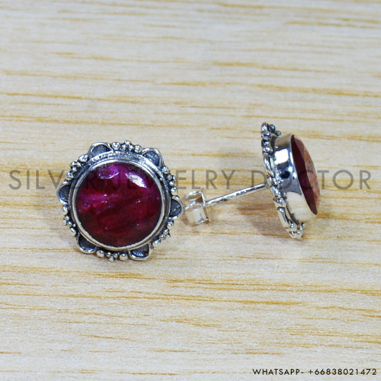 Ruby 925 Sterling Silver Stud Earrings (SJWES-382)