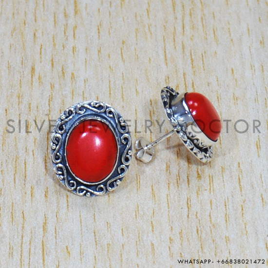 Coral 925 Sterling Silver Earrings (SJWES-395) Coral 925 Sterling Silver Earrings (SJWES-395)