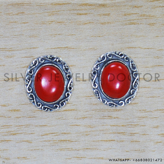 Coral 925 Sterling Silver Earrings (SJWES-395) Coral 925 Sterling Silver Earrings (SJWES-395)