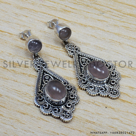 Rose Quartz 925 Sterling Silver Earrings (SJWES-4) Rose Quartz 925 Sterling Silver Earrings (SJWES-4)