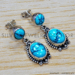 Turquoise 925 Sterling Silver Stud Earrings (SJWES-40) Turquoise 925 Sterling Silver Stud Earrings (SJWES-40)