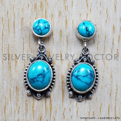 Turquoise 925 Sterling Silver Stud Earrings (SJWES-40)