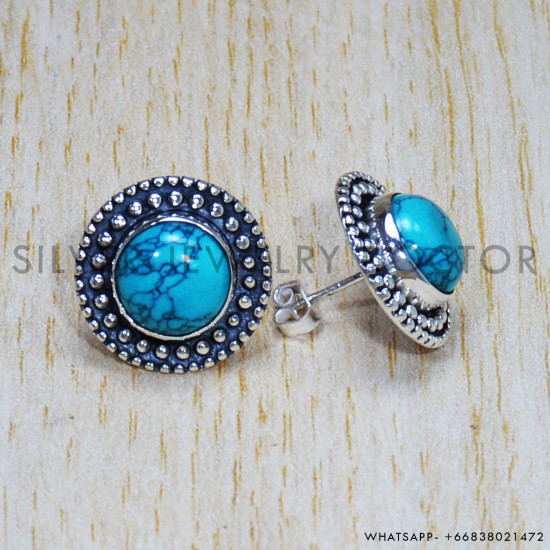 Turquoise 925 Sterling Silver Earrings (SJWES-402) Turquoise 925 Sterling Silver Earrings (SJWES-402)