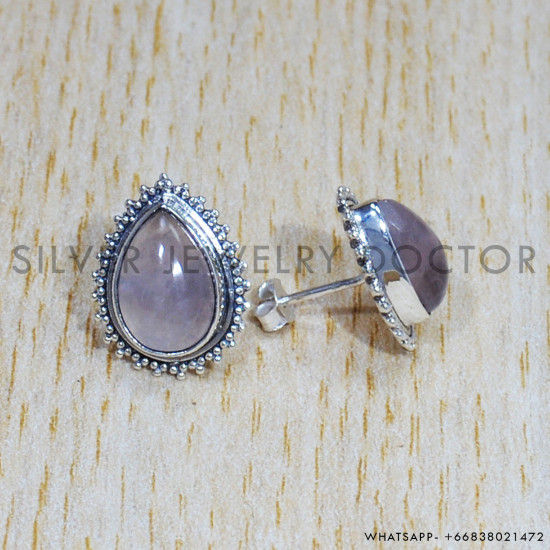 Rose Quartz 925 Sterling Silver Earrings (SJWES-405)