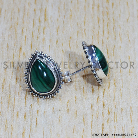 Malachite 925 Sterling Silver Earrings (SJWES-406)