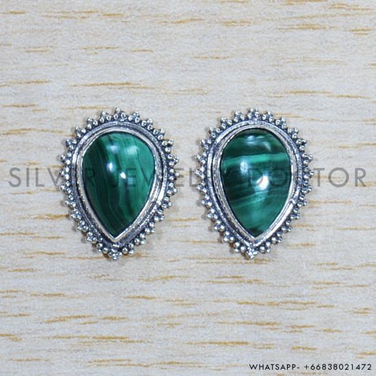 Malachite 925 Sterling Silver Earrings (SJWES-406)