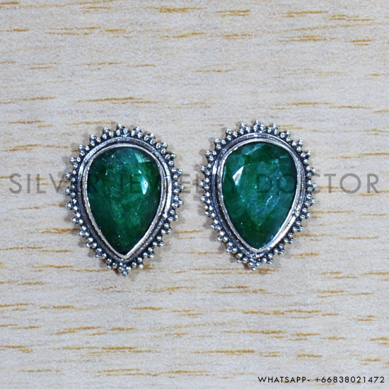 Emerald 925 Sterling Silver Earrings (SJWES-407) Emerald 925 Sterling Silver Earrings (SJWES-407)