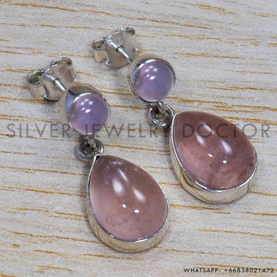 Rose Quartz 925 Sterling Silver Stud Earrings (SJWES-41) Rose Quartz 925 Sterling Silver Stud Earrings (SJWES-41)
