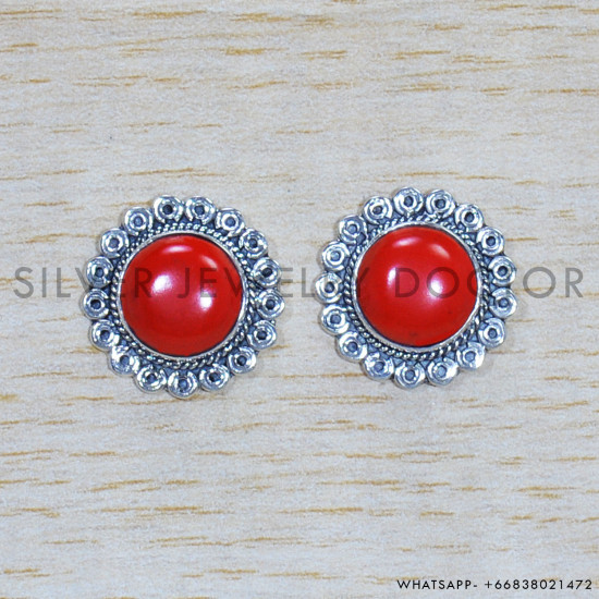 Coral 925 Sterling Silver Earrings (SJWES-415) Coral 925 Sterling Silver Earrings (SJWES-415)