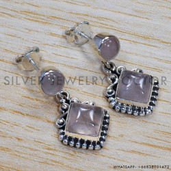 Rose Quartz 925 Sterling Silver Stud Earrings (SJWES-42) Rose Quartz 925 Sterling Silver Stud Earrings (SJWES-42)