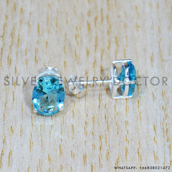 Blue Topaz 925 Sterling Silver Earrings (SJWES-424)