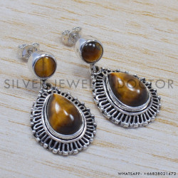 Tiger Eye 925 Sterling Silver Stud Earrings (SJWES-43)