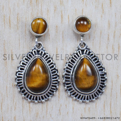 Tiger Eye 925 Sterling Silver Stud Earrings (SJWES-43)