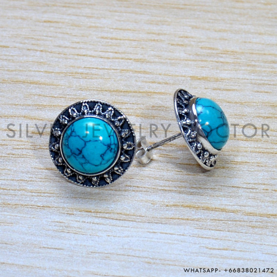 Turquoise 925 Sterling Silver Earrings (SJWES-430) Turquoise 925 Sterling Silver Earrings (SJWES-430)