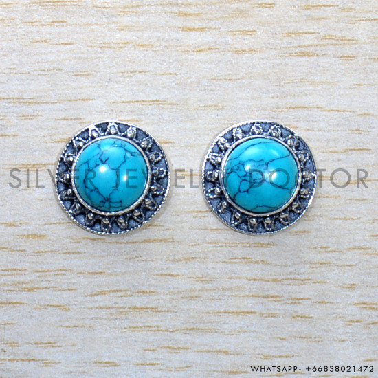 Turquoise 925 Sterling Silver Earrings (SJWES-430) Turquoise 925 Sterling Silver Earrings (SJWES-430)