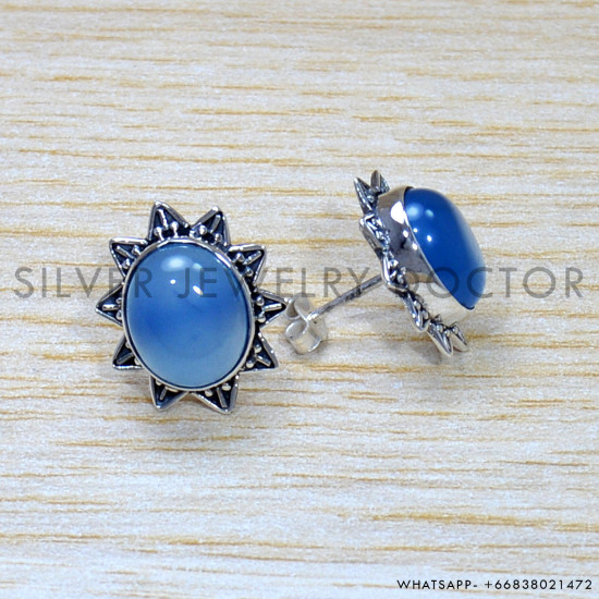 Blue Chalcedony 925 Sterling Silver Earrings (SJWES-433) Blue Chalcedony 925 Sterling Silver Earrings (SJWES-433)