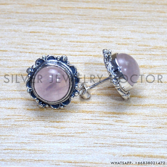 Rose Quartz 925 Sterling Silver Earrings (SJWES-435)