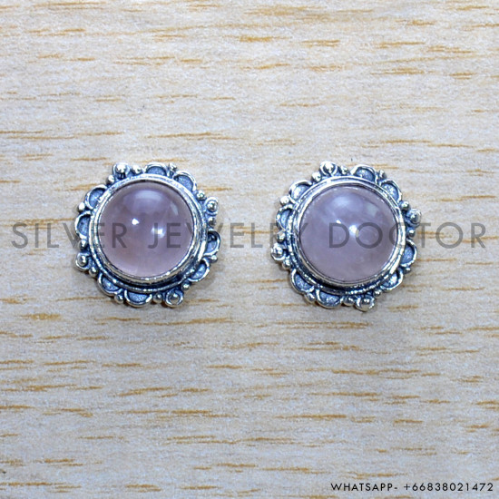 Rose Quartz 925 Sterling Silver Earrings (SJWES-435)