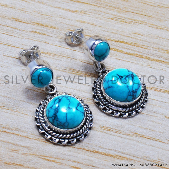 Turquoise 925 Sterling Silver Stud Earrings (SJWES-44) Turquoise 925 Sterling Silver Stud Earrings (SJWES-44)