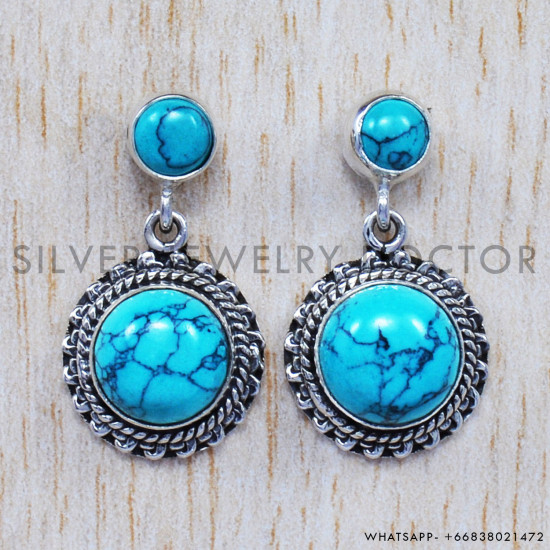 Turquoise 925 Sterling Silver Stud Earrings (SJWES-44) Turquoise 925 Sterling Silver Stud Earrings (SJWES-44)
