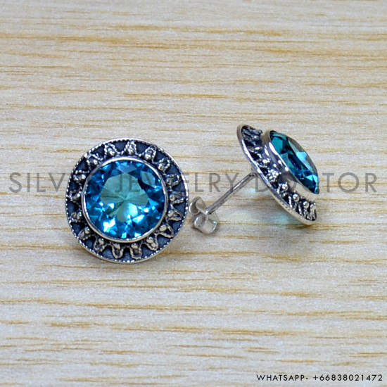 Blue Topaz 925 Sterling Silver Earrings (SJWES-440) Blue Topaz 925 Sterling Silver Earrings (SJWES-440)