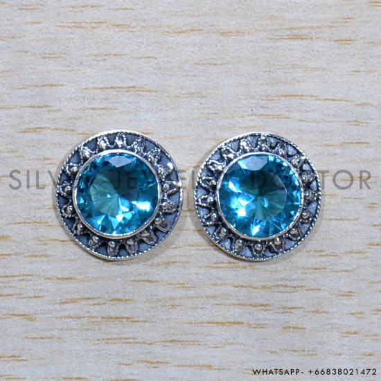 Blue Topaz 925 Sterling Silver Earrings (SJWES-440) Blue Topaz 925 Sterling Silver Earrings (SJWES-440)