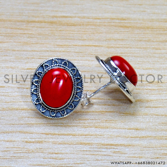 Coral 925 Sterling Silver Earrings (SJWES-444)