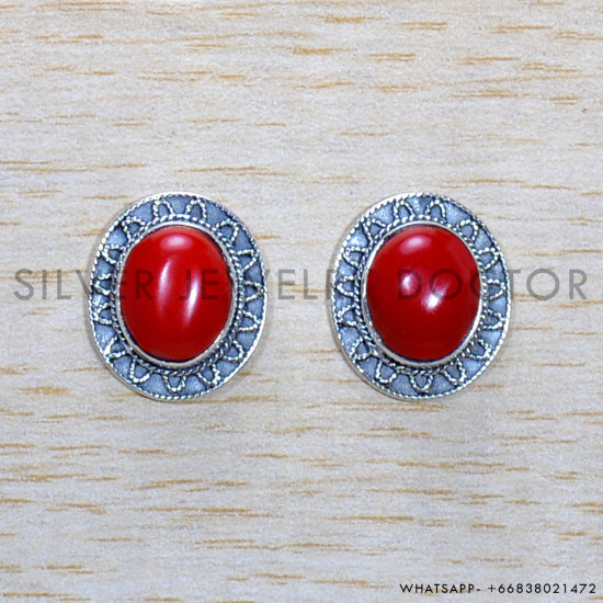 Coral 925 Sterling Silver Earrings (SJWES-444)