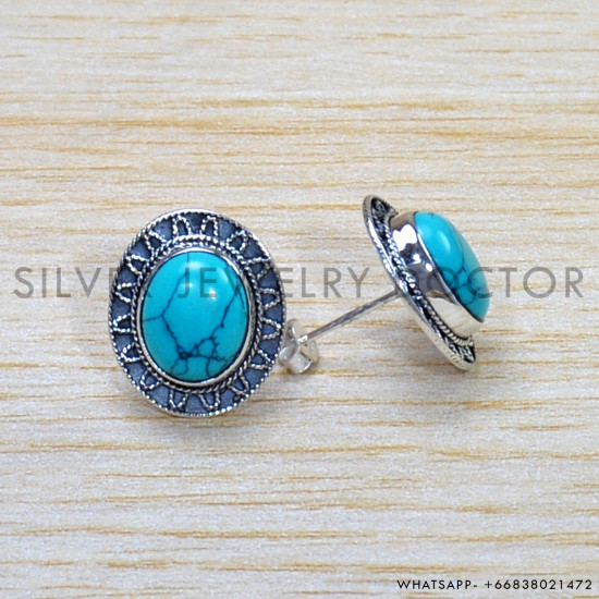Turquoise 925 Sterling Silver Earrings (SJWES-448) Turquoise 925 Sterling Silver Earrings (SJWES-448)