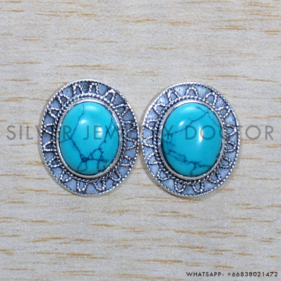 Turquoise 925 Sterling Silver Earrings (SJWES-448) Turquoise 925 Sterling Silver Earrings (SJWES-448)