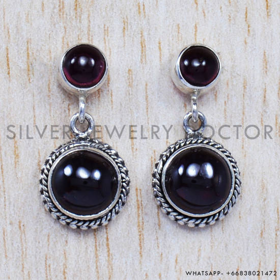 Garnet 925 Sterling Silver Stud Earrings (SJWES-45) Garnet 925 Sterling Silver Stud Earrings (SJWES-45)