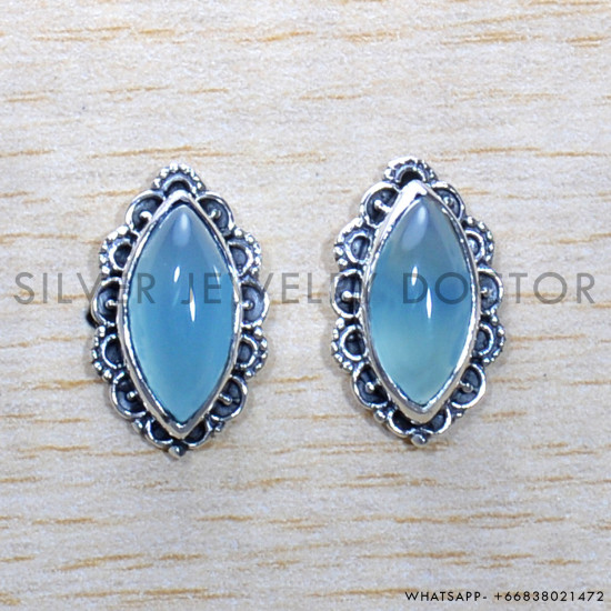 Blue Chalcedony 925 Sterling Silver Earrings (SJWES-452) Blue Chalcedony 925 Sterling Silver Earrings (SJWES-452)