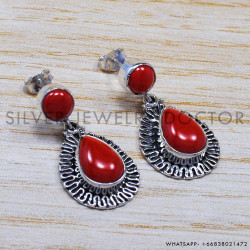 Coral 925 Sterling Silver Stud Earrings (SJWES-47)