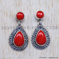 Coral 925 Sterling Silver Stud Earrings (SJWES-47)