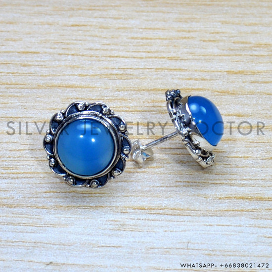 Blue Chalcedony 925 Sterling Silver Earrings (SJWES-475) Blue Chalcedony 925 Sterling Silver Earrings (SJWES-475)