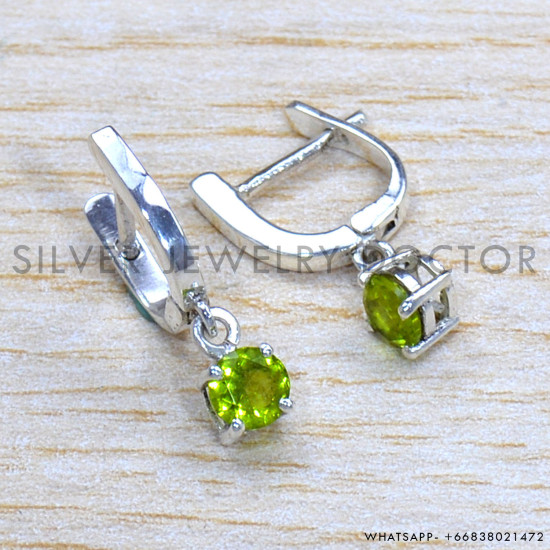 Peridot 925 Sterling Silver Stud Earrings (SJWES-480)