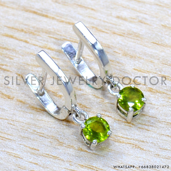 Peridot 925 Sterling Silver Stud Earrings (SJWES-480)