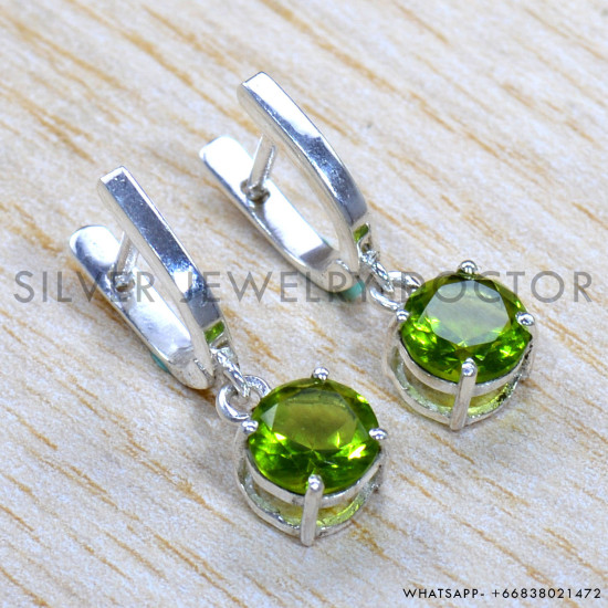 Peridot 925 Sterling Silver Stud Earrings (SJWES-485)
