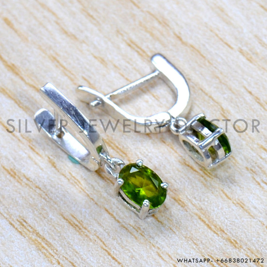 Peridot 925 Sterling Silver Stud Earrings (SJWES-486)